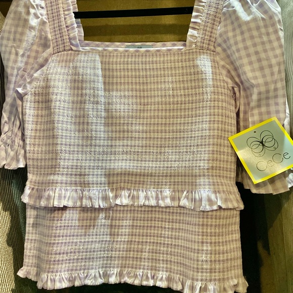 NWT CeCe gingham lilac puff sleeve top - Picture 4 of 4